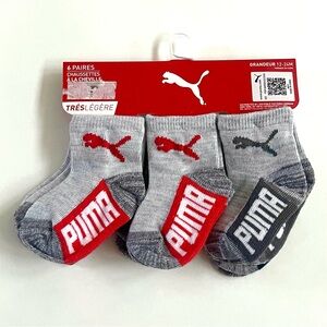 PUMA Infant Ankle Socks 6-Pair Boys BABY SIZE 12-24M Grey Red Anklet Set NWT
